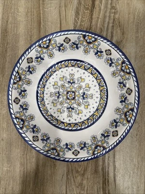 Le Cadeaux Sorrento Grande 14” Melamina Servir Cuenco Martillado Blanco Azul Amarillo Foto 1 de 3