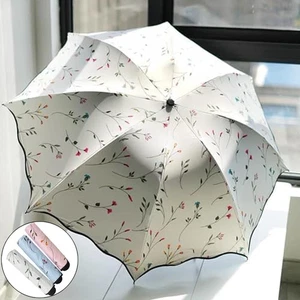 Folding Floral Sun Umbrella 8 Ribs Portable UV Protection Summer UPF 50+ UK - Picture 1 of 30