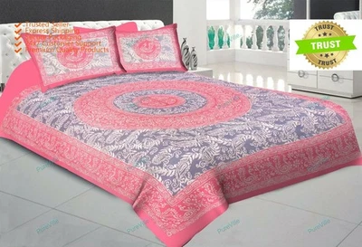 Sábana bajera doble de algodón estampada floral Sanganeri 2 fundas de almohada 90x108 KING Foto 1 de 4