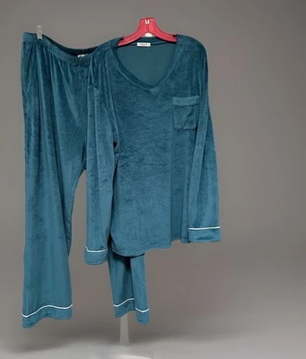 Juego de 2 pijamas de terciopelo suave para mujer Ekouaer XL verde azulado azul blanco Foto 1 de 4