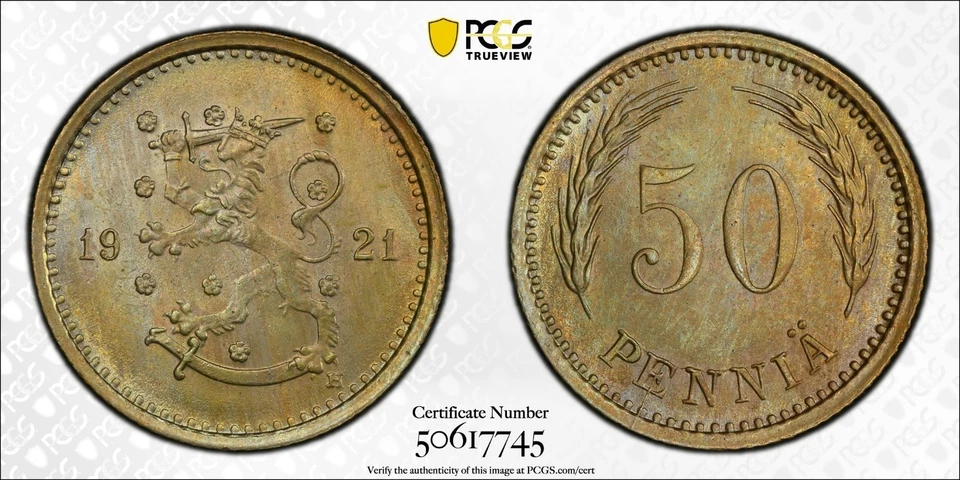 Finlandia 1921-H 50 pennias graduación profesional MS65 Foto 1 de 1