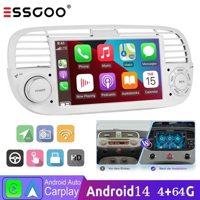4+64G 7" Autoradio per Fiat 500 2007-2015 Android 14 Apple Carplay GPS Navi WIFI - Immagine 1 di 4