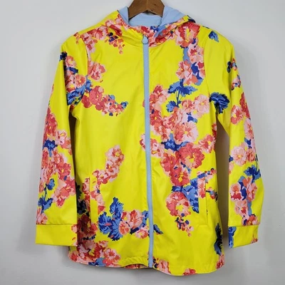 Joules Girls School Rain Jacket Sz 11–12 Yellow Floral Hooded Waterproof Coat - Image 1 of 4