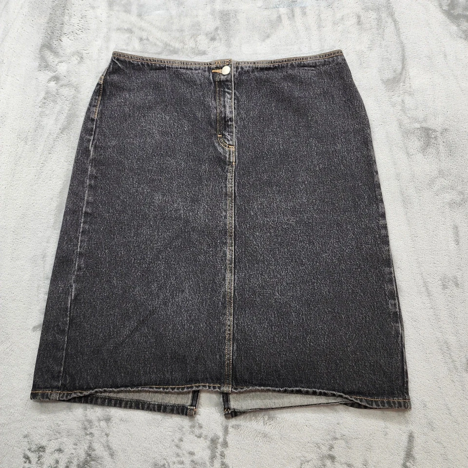 Vintage Ann Taylor LOFT Skirt Women 14 Faded Black Denim Pencil Back Slit Preppy - Image 1 of 4