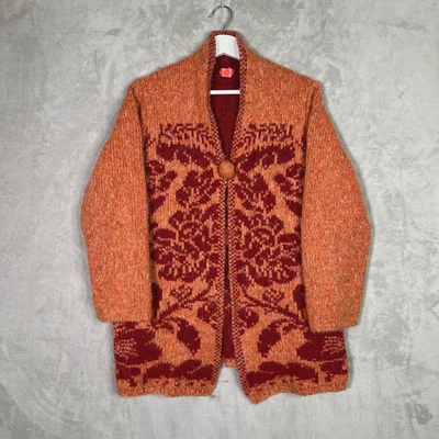 Cárdigan Oilily Para Mujer S Mohair Italiano Lana Tejido Suéter Naranja Floral Grueso Foto 1 de 4