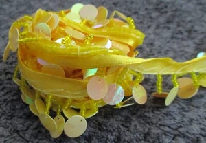 Vtg Ribbon Trim w/ Dangle Beading & 1/4" Plastic Iridscent Sequins/Paillettes - Picture 1 of 2
