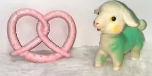 Small 3” Vintage Baby Lamb Japan Squeak Toy Kitsch Bonus Pink Pretzel Chew Toy - Picture 1 of 4