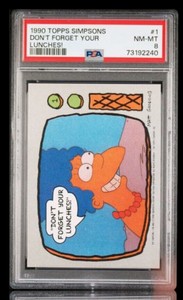 1990 topps the simpsons #1 marge simpson rc; dont forget your lunches PSA 8