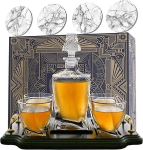 Krown Kitchen Crystal Whiskey Decanter Set w/ 4pcs Liquor Scotch - Picture 1 of 7