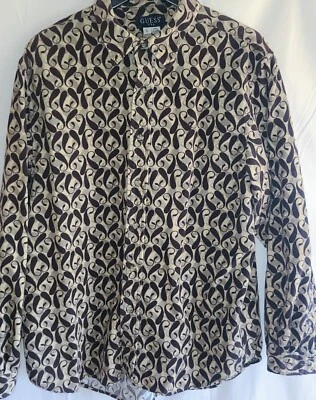 Guess Mens Large Long Sleeve Button Front Corduroy Shirt Brown Beige - Image 1 of 4