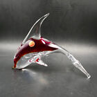 Murano Dolphin Figurine 7" Red Clear Cased Glass Foil Sticker Italy Vintage