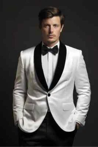 White Velvet Dinner Jacket – Tuxedo Men Suit , Double-Breasted Night Wear Blazer - Picture 1 of 5