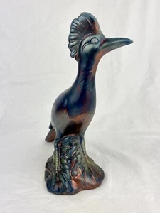 Ceramic Road Runner Pottery Bird Figurine Hand Painted Oil Slick Raku Signed - Picture 1 of 14