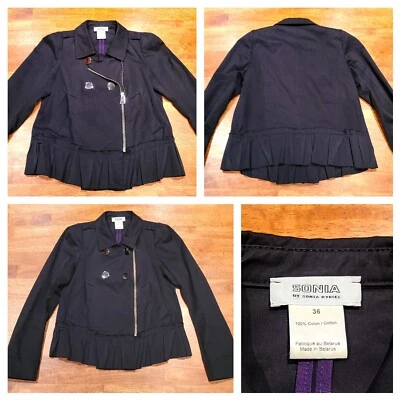 Sonia Rykiel女式36黑色西装外套荷叶边底部细节黑色 — 第 1/4 张图片