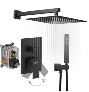 BWE 10" Single-Handle 2-Spray Shower Head w/ Handheld Shower in Matte Black - Picture 1 of 8