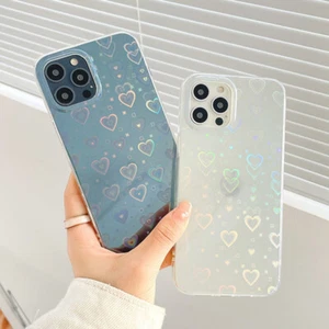 Laser Love Heart Clear TPU + PC Phone Case Cover For iPhone 16 15 14 13 Pro Max - Picture 1 of 10