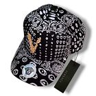 NWT Versace Bandana Graphic Print Logo Adjustable Black Cotton Baseball Hat COA 