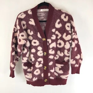 Simply Couture Cardigan Sweater Wool Blend Eyelash Leopard Print Burgundy XL - Picture 1 of 5