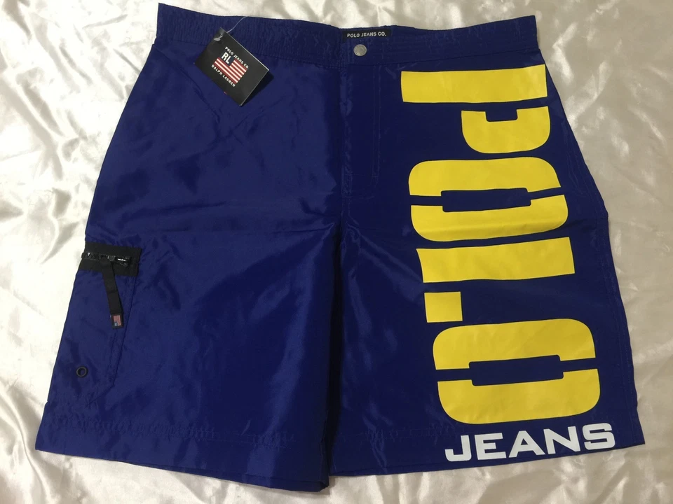 Vintage Polo Jeans Swim Trunks Mens 34 Board Shorts Blue Ralph Lauren