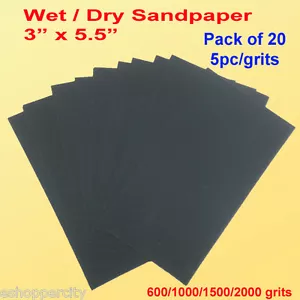 20x 3" x 5.5" Wet Dry Sandpaper Sanding Paper Abrasive P600/1000/1500/2000 Grit - Picture 1 of 2
