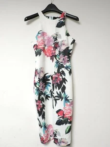 AX Paris Cut In Detail Neck Floral Midi Dress White Size UK 10 DH001 MM 07 - Picture 1 of 5