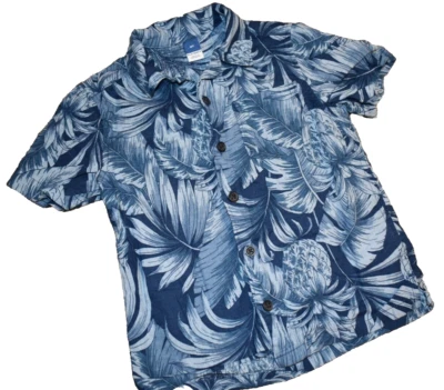 k4 !WOW! OLD NAVY 4T Blue Palm Leaves Floral Linen Hawaiian Button up Shirt - Image 1 of 4