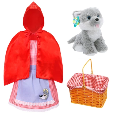 CHILDS LITTLE RED RIDING HOOD COSTUME WITH BASKET WORLD BOOK DAY FANCY DRESS - Image 1 of 4