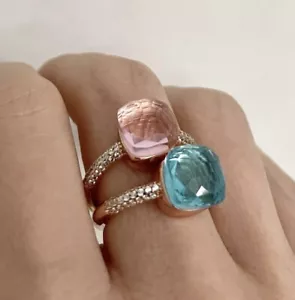 Anello stile Pomellato placcato oro rosa con cristalli. Made In Italy. Taglia 8 US. - Foto 1 di 8