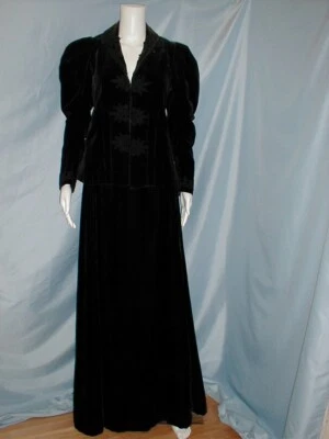 Traje de viaje rico antiguo eduardiano 1912 terciopelo negro Foto 1 de 4