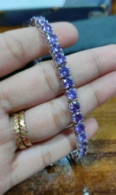 Pulseira de tênis de ametista roxa simulada 7 quilates cravejada de prata esterlina 925 - Imagem 1 de 4