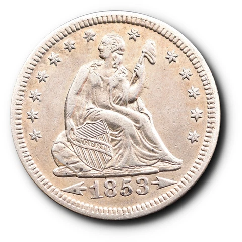 1853 Arrows & Rays Seated Liberty Quarter Silver  25C Cover