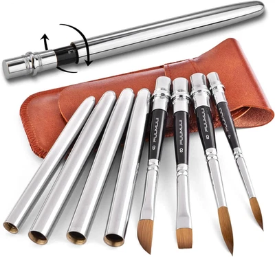 Sable Travel Watercolor Brushes, Fuumuui 4Pcs Kolinsky Sable Watercolor Travel B - Image 1 of 4