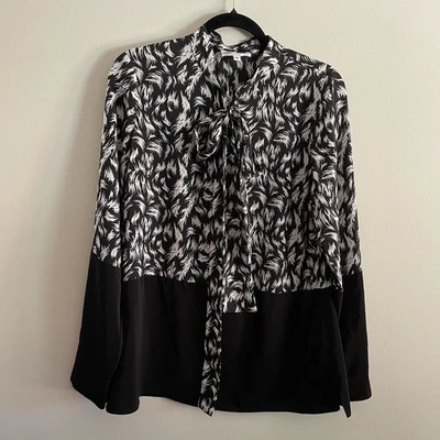 Blusa Derek Lam Mujer Talla 46 US L Pluma Dos Tonos Manga Larga Cuello Atado Nueva Sin Etiquetas Foto 1 de 4