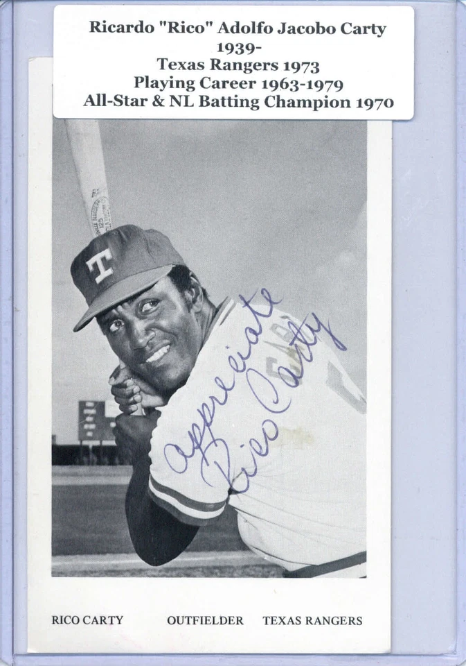 Postal Autografiada De Colección Rico Adolfo Carty Rangers Autenticidad Garantizada Foto 1 de 1