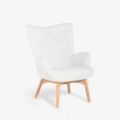 Poltrona moderna stile bergere in tessuto bouclé bianco Wani - Immagine 1 di 4