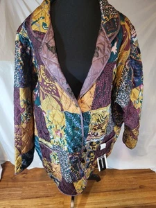 NWT Blair 100% Silk Quilted Patchwork Reversible Jacket Size 2XL - Picture 1 of 6