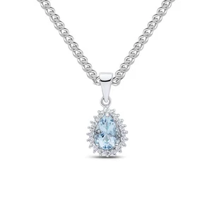 9CT White Gold Pear Shaped Aquamarine & Diamond Cluster Pendant - Picture 1 of 1