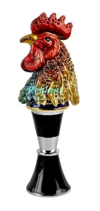 JAY STRONGWATER GALLO ESMALTADO TAPÓN DE VINO CRISTALES DE SWAROVSKI + CAJA DE SOPORTE NUEVO - Imagen 1 de 7