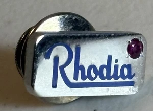Rhodia Label Pin w/ Red Stone Marked “STER” 2 Grams Clasp 1/2" Wide X 1/4" Used - Picture 1 of 7