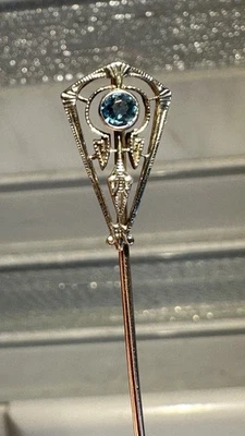 Antiguo prendedor de palo de piedra azul oro blanco de 10k Art Deco Foto 1 de 4