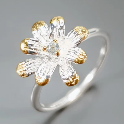 Anillo Topacio Blanco Natural Hecho a Mano Plata de Ley 925 Talla 6/R436065 Foto 1 de 4