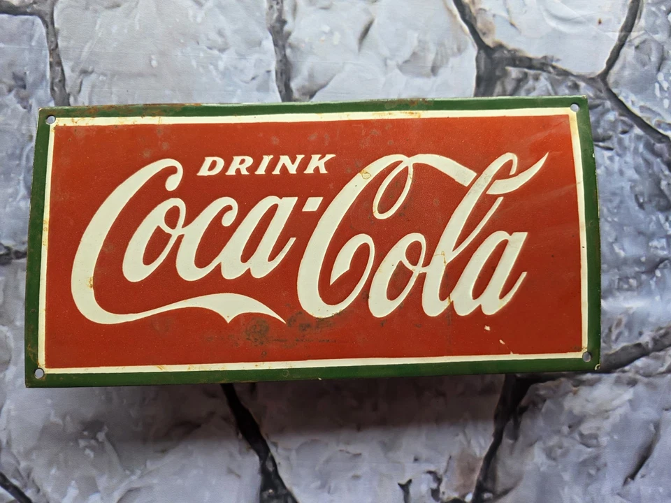 VINTAGE DRINK COCA-COLA PORCELAIN SIGN BEVERAGE SODA COKE  16"x8"  - Image 1 of 4