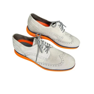 Cole Haan Original Grand Gray Wingtip Oxford Shoes Orange Bottoms Lace Up 10M - Image 1 of 4