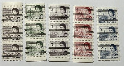 LOTE DE 15 SELLOS DE CANADÁ PRECANCELADOS COMO NUEVOS MNH, 5 JUEGOS DE 3 REINA ISABEL II Foto 1 de 4