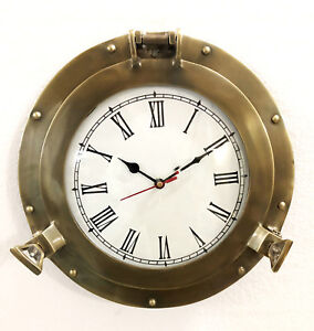 11" Antique Marine Brass Ship Porthole Clock Nautical Wall Clock Home Decor