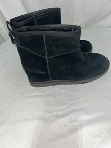 UGG Women's Classic Femme Mini Boots Wedge Hidden Heel 1104609 Suede Black Sz 11 - Picture 1 of 8