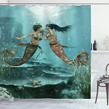 Mermaid Shower Curtain Sea Star and Seaweed Print for Bathroom