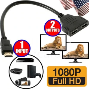 HDMI Port Male to Female 1 Input 2 Output Splitter Cable Adapter Converter 1080P - Picture 1 of 8