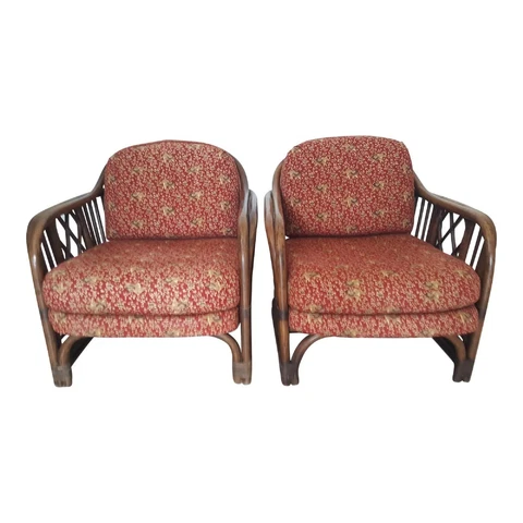 Brighton Pavilion style bamboo with leather straps  lounge chairs a pair Cover