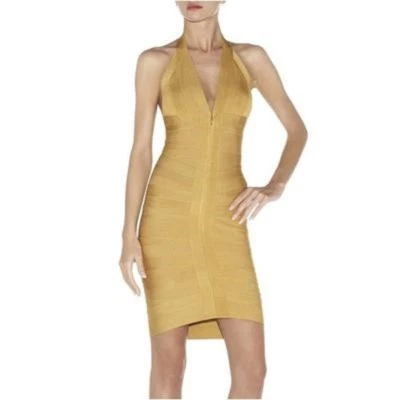AUTÉNTICO VESTIDO HERVE LEGER LILOU EN DORADO SOL TALLA "S" RET $2150 ¡GANGA!   Foto 1 de 4